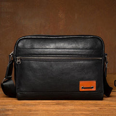 Fashion Black Mens Leather 10 inches Mens Small Messenger Bag Brown Courier Bag Postman Bag for Men - iwalletsmen