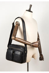Cool Brown Leather Mens Small Courier Bag Messenger Bag Black Side Bag Postman Bag for Men - iwalletsmen