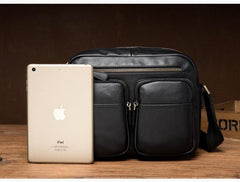 Cool Brown Leather Mens Small Courier Bag Messenger Bag Black Side Bag Postman Bag for Men - iwalletsmen