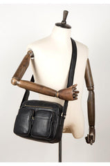 Cool Brown Leather Mens Small Courier Bag Messenger Bag Black Side Bag Postman Bag for Men - iwalletsmen