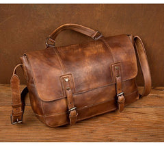 Brown Leather Mens 13 inches Briefcase Laptop Postman Bag Black Side Bag Courier Bag for Men - iwalletsmen