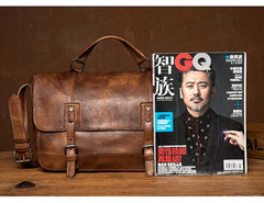 Brown Leather Mens 13 inches Briefcase Laptop Postman Bag Black Side Bag Courier Bag for Men - iwalletsmen