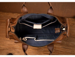Cool Brown Leather Mens 14 inches Laptop Briefcase Black Business Side Bag Work Bag for Men - iwalletsmen