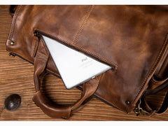 Cool Brown Leather Mens 14 inches Laptop Briefcase Black Business Side Bag Work Bag for Men - iwalletsmen