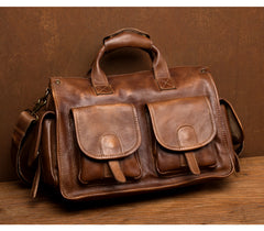 Cool Brown Leather Mens 14 inches Laptop Briefcase Black Business Side Bag Work Bag for Men - iwalletsmen