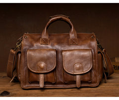 Cool Brown Leather Mens 14 inches Laptop Briefcase Black Business Side Bag Work Bag for Men - iwalletsmen