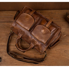 Cool Brown Leather Mens 14 inches Laptop Briefcase Black Business Side Bag Work Bag for Men - iwalletsmen