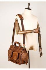 Cool Brown Leather Mens 14 inches Laptop Briefcase Black Business Side Bag Work Bag for Men - iwalletsmen