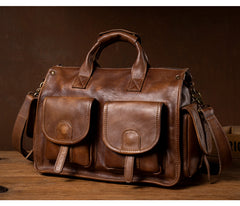 Cool Brown Leather Mens 14 inches Laptop Briefcase Black Business Side Bag Work Bag for Men - iwalletsmen