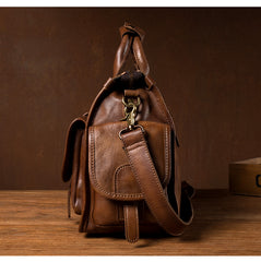 Cool Brown Leather Mens 14 inches Laptop Briefcase Black Business Side Bag Work Bag for Men - iwalletsmen