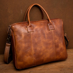 Vintage Brown Leather Mens 15 inches Briefcase Laptop Black HandBag Business Side Bag Work Bag for Men - iwalletsmen
