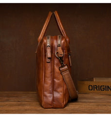 Vintage Brown Leather Mens 15 inches Briefcase Laptop Black HandBag Business Side Bag Work Bag for Men - iwalletsmen
