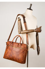 Vintage Brown Leather Mens 15 inches Briefcase Laptop Black HandBag Business Side Bag Work Bag for Men - iwalletsmen