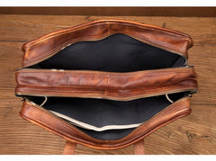 Brown Leather Mens 15 inches Large Briefcase Laptop Side Bag Black Travel Handbag Work Bag for Men - iwalletsmen