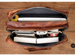 Brown Leather Mens 15 inches Large Briefcase Laptop Side Bag Black Travel Handbag Work Bag for Men - iwalletsmen