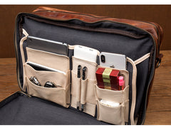 Brown Leather Mens 15 inches Large Briefcase Laptop Side Bag Black Travel Handbag Work Bag for Men - iwalletsmen