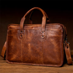 Brown Leather Mens 15 inches Large Briefcase Laptop Side Bag Black Travel Handbag Work Bag for Men - iwalletsmen