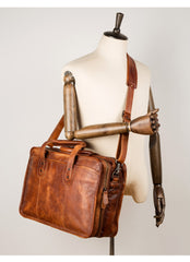 Brown Leather Mens 15 inches Large Briefcase Laptop Side Bag Black Travel Handbag Work Bag for Men - iwalletsmen