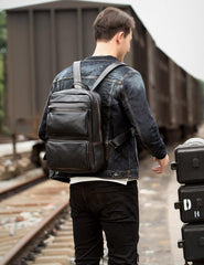 Cool Black Mens Leather 14 inches Computer Backpack College Backpacks School Backpack for men - iwalletsmen