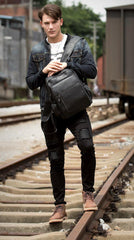 Black Business Mens Leather 14-inch Computer Backpacks Cool Travel Black Backpacks School Backpack for men - iwalletsmen