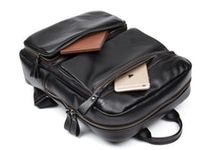 Cool Black Mens Leather 14 inches Computer Backpack College Backpacks School Backpack for men - iwalletsmen