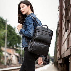 Cool Black Mens Leather 14 inches Computer Backpack College Backpacks School Backpack for men - iwalletsmen