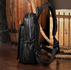 Black Business Mens Leather 14-inch Computer Backpacks Cool Travel Black Backpacks School Backpack for men - iwalletsmen