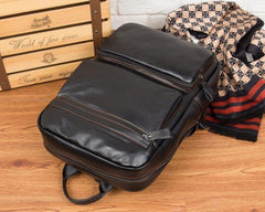 Cool Black Mens Leather 14 inches Computer Backpack College Backpacks School Backpack for men - iwalletsmen