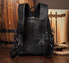 Black Business Mens Leather 14-inch Computer Backpacks Cool Travel Black Backpacks School Backpack for men - iwalletsmen