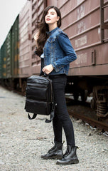 Cool Black Mens Leather 14 inches Computer Backpack College Backpacks School Backpack for men - iwalletsmen
