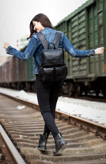 Cool Black Mens Leather 14 inches Computer Backpacks Cool Travel Backpacks School Backpack for men - iwalletsmen
