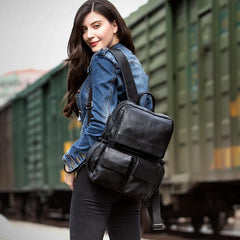 Cool Black Mens Leather 14 inches Computer Backpacks Cool Travel Backpacks School Backpack for men - iwalletsmen