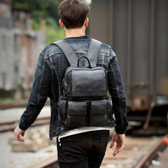 Cool Black Mens Leather 14 inches Computer Backpacks Cool Travel Backpacks School Backpack for men - iwalletsmen