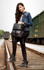 Cool Black Mens Leather 14 inches Computer Backpacks Cool Travel Backpacks School Backpack for men - iwalletsmen