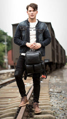 Cool Black Mens Leather 14 inches Computer Backpacks Cool Travel Backpacks School Backpack for men - iwalletsmen