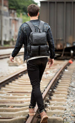 Cool Black Mens Leather 14 inches Computer Backpacks Cool Travel Backpacks School Backpack for men - iwalletsmen