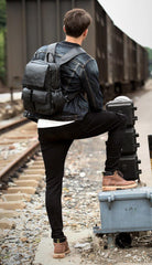Cool Black Mens Leather 14 inches Computer Backpacks Cool Travel Backpacks School Backpack for men - iwalletsmen
