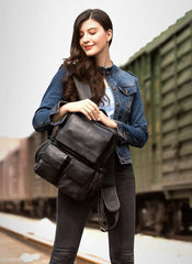 Cool Black Mens Leather 14 inches Computer Backpacks Cool Travel Backpacks School Backpack for men - iwalletsmen