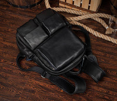 Cool Black Mens Leather 14 inches Computer Backpacks Cool Travel Backpacks School Backpack for men - iwalletsmen