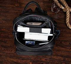 Cool Black Mens Leather 14 inches Computer Backpacks Cool Travel Backpacks School Backpack for men - iwalletsmen