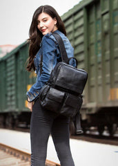 Cool Black Mens Leather 14 inches Computer Backpacks Cool Travel Backpacks School Backpack for men - iwalletsmen