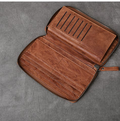 Black Leather Mens Long Wallet Zipper Brown Clutch Phone Wallet For Men - iwalletsmen