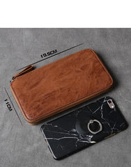 Black Leather Mens Long Wallet Zipper Brown Clutch Phone Wallet For Men - iwalletsmen