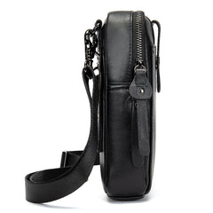 Cool Black Leather Men's Cell Phone Holster Mini Side Bag Belt Pouch For Men - iwalletsmen