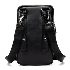 Cool Black Leather Men's Cell Phone Holster Mini Side Bag Belt Pouch For Men - iwalletsmen