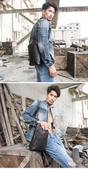 Black Cool Leather Mens Sling Bag Chest Bag Black One Shoulder Backpack Sling Pack for Men - iwalletsmen