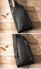 Black Cool Leather Mens Sling Bag Chest Bag Black One Shoulder Backpack Sling Pack for Men - iwalletsmen