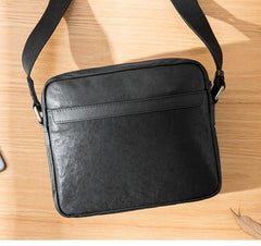 Casual Black Leather Mens 10 inches Postman Bag Black Courier Bag Messenger Bags Side Bag for Men - iwalletsmen