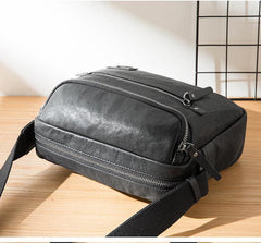 Casual Black Leather Mens 10 inches Postman Bag Black Courier Bag Messenger Bags Side Bag for Men - iwalletsmen