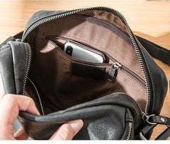 Casual Black Leather Mens 10 inches Postman Bag Black Courier Bag Messenger Bags Side Bag for Men - iwalletsmen